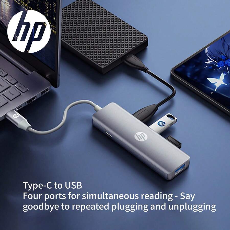 HP USB-C 转 USB-C 五合一铝合金扩展坞 - 4 个 USB 3.0 端口和 1 个 Type-C 端口 - 銀色 - 查看 1