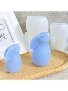 Cute Squinting Rabbit Wax Mold, Silicone Mold For DIY Closed Eye Upward Rabbit, Resin, Plaster Squeeze Squeeze Silicone Mold - A-White - View 2