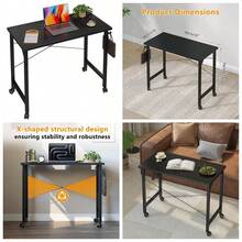 Rolling Computer 32 Inch Desk With Wheels, Wroking Small Desk For Living Room, Modern Simple Style Table For Home Office, Study Writing Table, Caster, Black, 32 Inch - Đen - Xem 2