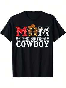 Camiseta vaquera para hombre "Mamá del Cumpleaños" - Estilo Clic Western Rodeo Party, 100 % algodón, costuras dobles resistentes, estampado vibrante resistente a la decoloración, ideal para uso informal, celebración de cumpleaños - Negro 28 - Ver 1