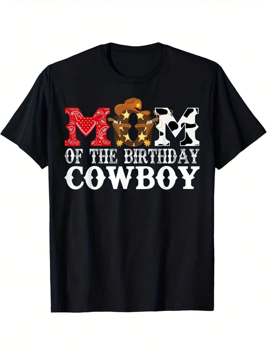Camiseta vaquera para hombre "Mamá del Cumpleaños" - Estilo Clic Western Rodeo Party, 100 % algodón, costuras dobles resistentes, estampado vibrante resistente a la decoloración, ideal para uso informal, celebración de cumpleaños - Negro 28 - Ver 1