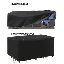 1pc Outdoor Waterproof Furniture Cover, Garden Furniture Cover, Rectangular Patio Table Cover, Oxford Cloth Rain Snow Dust UV Protection, Patio Furniture Cover, Black & Silver, Indoor Outdoor Storage, Camping, Gardening Supplies, Gardening Decor, Multiple Sizes (Home, Office, Travel) - Outdoor Table and Chair Dust Cover - View 7