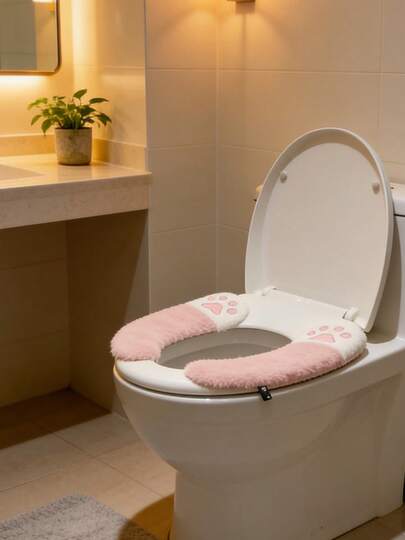 1 Set Cute Cartoon Toilet Seat Cover, Non-Slip Toilet Mat For Home Use