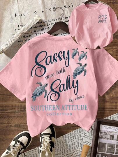 Plus Size Women Sea Turtle Graphic T-Shirt, Casual Round Neck Short Sleeve Tee For Summer Vacation Beach Outfits