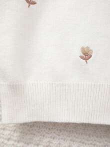 Girls' Knitted Round Neck Handmade Floral Embroidery Cardigan - White - View 6