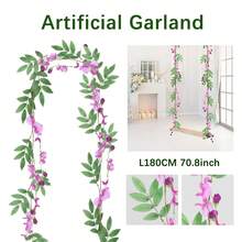 1个仿真紫藤花环，紫色，双色混纺，家居装饰，PE材质，180厘米/70.8英寸，仿真植物，仿真花卉，仿真绿植，春夏装饰，花园装饰，情人节，复活节装饰，家居装饰 - 紫色 - 查看 11