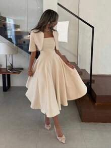 2件套优雅休闲简约通勤办公日常连衣裙套装，女士春夏款 - 杏色 - 查看 5