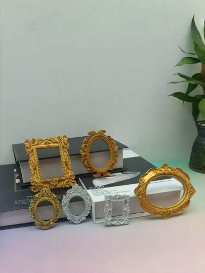 12pcs Vintage Gold European Style Decorative Photo Frames, Baroque Style DIY Jewelry Accessories, Photo Shoot Backdrop, Dollhouse Decor, Nail Art Display, Desktop & Wall Decor