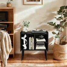 Soporte para Tocadiscos, Soporte para hasta 200 álbumes, gabinete de Vinilo clásico con estantes extraíbles, Mesa de Reproductor de Discos con Altura Ajustable para Sala de Estar, recámara - Negro - Ver 4