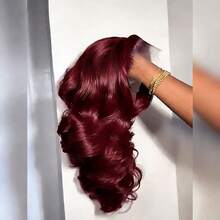 200% High Density Pre Plucked With Bleached Knots & Baby Hair Glueless Wig For Brazilian Virgin Human Blended Hair Body Wave Lace Front Wig , 99j Burgundy, No Glue & Ready To Wear - Bugs - View 4