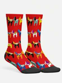 酷炫3D印花男士袜子 - 街头风袜子，造型独特，马年生肖，寓意吉祥，节日氛围浓厚，新年、农历新年、春节等节日应有尽有，色彩缤纷，充满趣味图案，情侣袜，嘻哈风时尚袜子，适合日常、假日、派对穿着，亦可作为礼物赠送。 - 紅色 - 查看 2