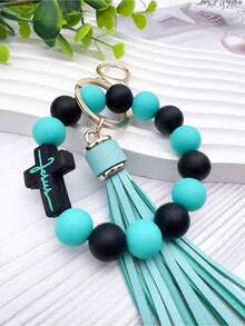 1pc Silicone Beaded Bracelet Keychain Creative Wrist Strap Keyring Bag Charm Ideal Gift For Friends Siblings Women Mothers Suitable For Daily Outfit Car Accessories School Bag Accessories Lanyards With Id Holder Car Accessories Bag Charms - Multicolor - 查看 4