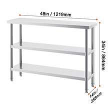 Mesa de Preparación de Alimentos 356x1219x864 mm Mesa de Trabajo de Cocina Comercial de Acero Inoxidable con 2 Estantes Inferiores Ajustables Mesa de Preparación para Parrilla, Cocina, Hogar - 356 x 1219 x 864 mm - Ver 10