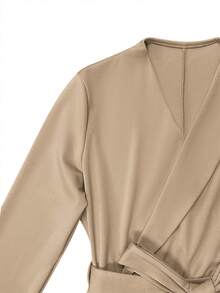 1pc Women's Elegant Solid Color Knit Dress - Khaki - View 7