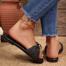 Bow Sandals For Women Dressy Square Open Toe Slippers Comfortable Slides For Summer Casual Vacation Beach Shoes Flats - Black - View 9