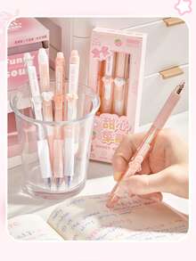 4pcs/Set Strawberry Erasable Pens, Smooth Writing Gel Pens For Girls, Blue & Black Ink - Sweet Strawberry - View 7