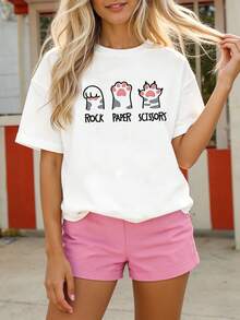 Women's Loose-Fit Round-Neck Short-Sleeve Pajamas - 'Less Hate, More Love' Retro Punk Floral Art Pattern Casual Short-Sleeve Top, Soft And Loose Pajamas, Perfect For Comfortable Bedtime, Lazy Mornings, And Relaxed Lounging, Conveying A Positive And Friendly Pajama Message, An Ideal Gift For Mental Health Advocates And Vintage Aesthetic Enthusiasts. - 白色 - 查看 6