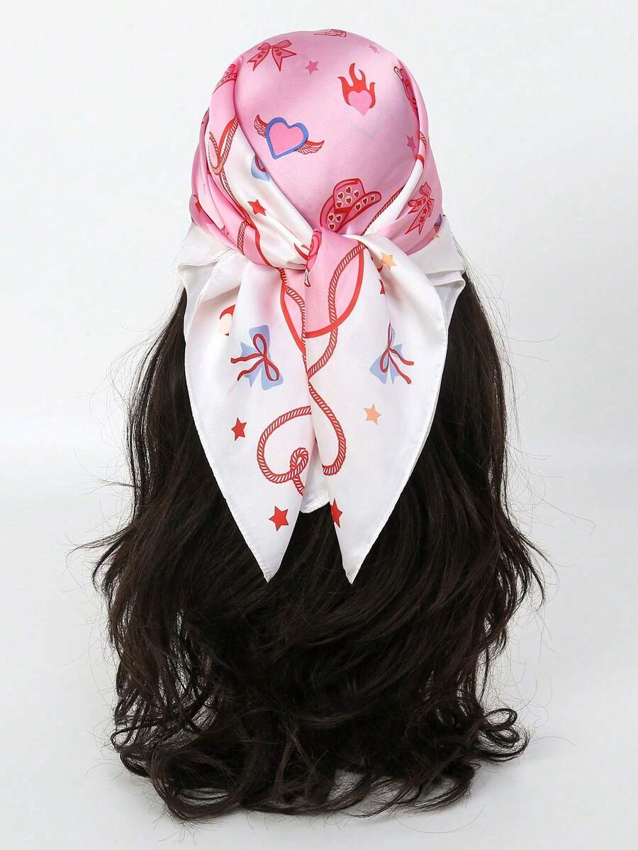 1件装女士印花方巾/披肩/头巾/颈巾，适合沙滩、假日等场合 - 彩色 - 查看 1