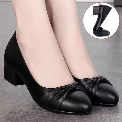 High Heel Pumps, Thick Heel Round Toe Comfortable Soft Bottom Work Shoes, Non-Fatiguing Ladies' Shoes, Square Buckle Mid Heel Flight Attendant Shoes, Black Comfortable Formal Dress Shoes To Pair With Suits, Elegant High Heels Suitable For All Seasons, Solid Color PU Leather Women's Shoes [Run Large]