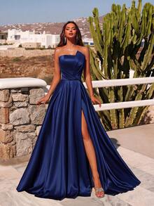 ADYCE 女士优雅褶皱高腰高开衩露背系带连衣裙，适合晚宴、婚礼宾客、返校舞会、约会之夜、正式晚宴、生日派对、节日、家庭聚会、新年庆祝活动等场合，也适合情人节派对等春季穿着。 - 藏蓝色 - 查看 7