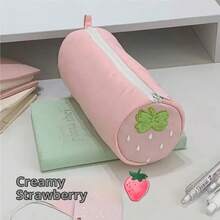 Cream Strawberry Polka Dot Pink Pencil Case Student Stationery Back To School Storage Bag School Supplies Pen Stationery Gift - hồng - Xem 6