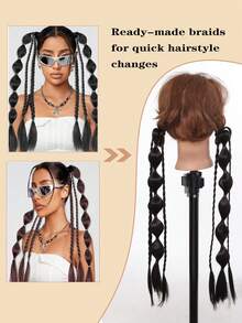 2件装假发马尾辫接发片，合成泡泡辫发片，带橡皮筋，适合儿童日常佩戴 - 彩色 - 查看 5