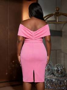 Faeriesty 大码优雅修身连衣裙，常规肩部设计，侧开衩，露背，腰带，缎面面料，适合婚礼宾客、浪漫写真、婚纱照、周年庆典和正式场合，粉色系春季派对 - 粉色 - 查看 2