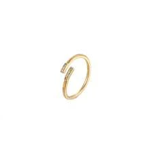 1 pieza Anillo de mujer de diseño geométrico minimalista con curva y circonita de cobre, para uso diario casual - Dorado - Ver 2