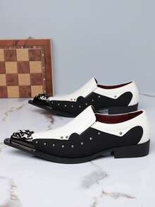 1双男士金属鞋头PU皮鞋面橡胶鞋底套脚休闲鞋，适合休闲场合 - 白色 - 查看 2