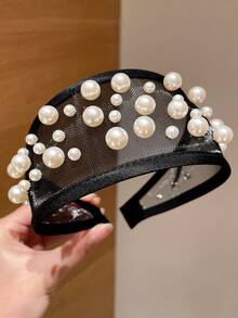 1件装女士时尚高端仿珍珠铆钉网布宽檐发带，适合日常休闲搭配，遮盖白发，可用于洗脸、高髻、分叉发型等，可作为女友礼物，时尚日常佩戴，居家护肤，四季皆宜，适合户外佩戴，情人节礼物，狂欢节发箍。 - 彩色 - 查看 9