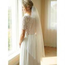 Velo de novia de 1 nivel color marfil simple con peine para novias y mujeres blanco-17 - como en la foto - Ver 5
