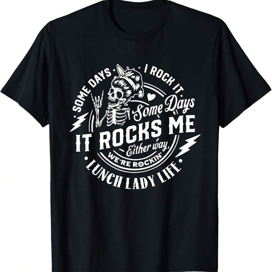 Camiseta de cafetería "Some Days It Rocks Messy Skull Lunch Lady" - Negro-3 - Ver 1