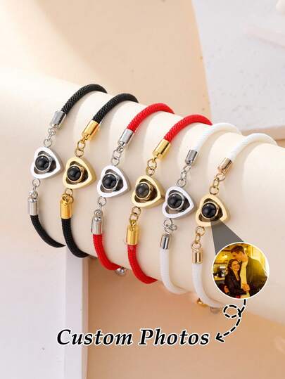 1pc Customized Projection Photo Bracelet, Women Colorful Woven Projection Bracelet, Adjustable Custom Bracelet, Personalized Heart Projection Bracelet, DIY Colorful Photo Bracelet, Couple Gift, Handmade Woven Rope Bracelet Memorial Jewelry Gift