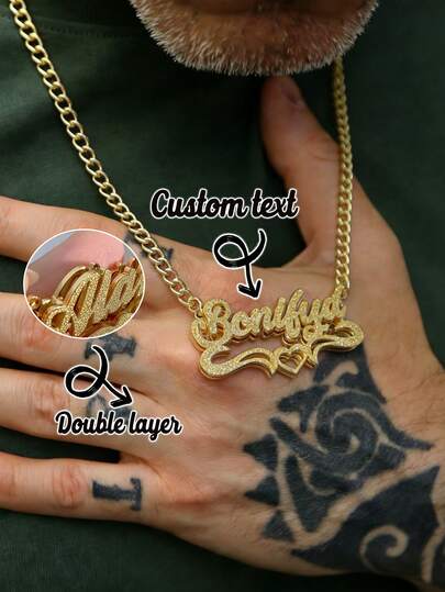 Colgante personalizado con forma de corazón, placa con doble capa brillante de acero inoxidable, collar personalizado, regalo de joyería para el Día de San Valentín, combinación de pareja, minimalista y versátil