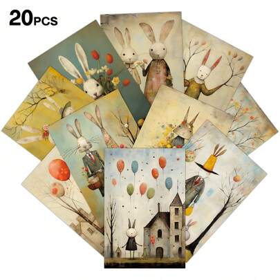 20 Stücke Vintage Cartoon Osterhasen & Ballon Postkarten, ästhetisches Bilderwand Collage Set für Heim- und Raumdekoration, Feiertags Kleinplakate, geeignet zum Sammeln und Verschenken, Ostergeschenke