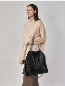1 PIECE Women's Faux Leather Large Handbag With Stacked Chain Detail, Stella - Inspired Shoulder Bag/Shopper, New European-American Fashion, Ideal For Everyday Use & Parties - 黑色 - 查看 8