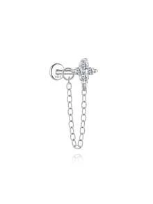 EleRunis 1颗0.1克拉莫桑石钻石925纯银花朵18K镀金平底耳骨耳钉，适合日常佩戴，可用于婚礼、派对、订婚、周年纪念、情人节等场合。 - 銀色 - 查看 19