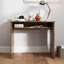Compact Computer Desk 90cm Wide, Modern Writing Table With Under-Desk Storage Shelf, Small Home Office Workstation - Rustic Brown1 - View 8