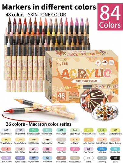 96 Colors Painting Pens, Acrylic Marker Pens With Liquid Ink, 48 Skin Tones & 36 Macaron Colors & 8 Color Themes, Drawing, Coloring, Professional Art Supplies, Back To School Student Essentials, Holiday Gifts For Halloween, Christmas, Easter Crafting