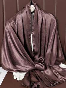 1pc Women's Bohemian Style Classic Solid Color Smooth Satin Scarf, Casual Autumn Shawl Sunscreen Headscarf, Suitable For Daily Use - Coffee Brown - View 3