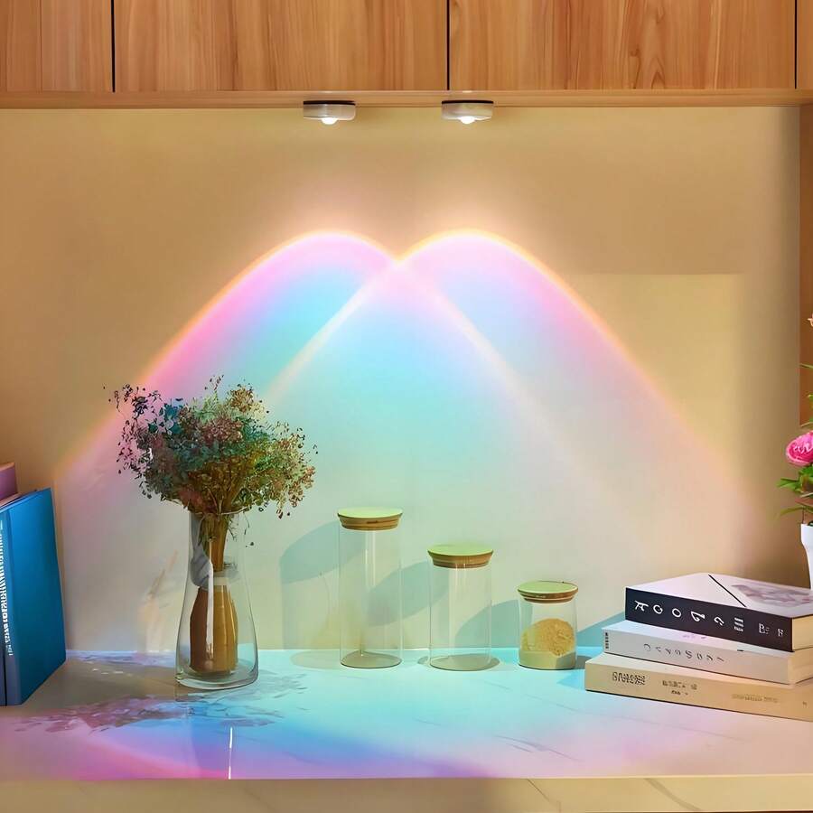 1pc Round Cat Eye Sunset Projection Light, LED Press Style Sunset Projection Lamp, Sunset Ambiance Decor Light, Suitable For Room, Living Room, Kitchen, Cabinet - Round Night Light - View 1