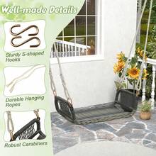 COSTWAY Wicker Porch Swing, Curved Rattan Swing Seat W/ Cozy Armrests, Patio Wicker Tree Swing W/ 2 Hanging Hemp Ropes, Outdoor Swing Chair For Front Porch, Backyard - A - View 6