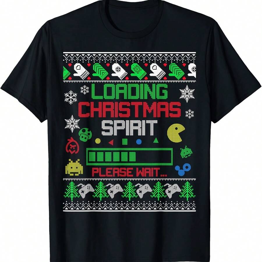 Camiseta fea de Navidad Gaming - Cargando espíritu navideño para gamer - Negro 3 - Ver 1