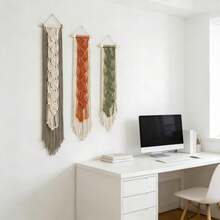 1 Stück Makramee Wandbehang, Boho Stil Quasten Blatt Dekoration, minimalistischer handgewebter Spitzen Wandteppich, langer Hintergrund Kopfteil Wandbehang Decke - Verschiedenfarbig - Übersicht 8
