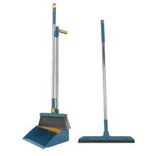 3-In-1 Plastic Broom Dustpan Set With Squeegee, White & Blue, 180° Rotatable 90° Foldable Cleaning Kit For Home - A - View 7