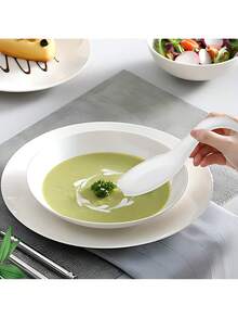 12/24 piezas Platos mini para aperitivos, bandejas de postres y aperitivos - Juego de cucharas asiáticas, tazas pequeñas para degustación de postres de mesa - Blanco - Ver 5