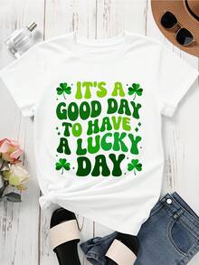 Its A Good Day To Have A Lucky Day St PatrickS Day T-Shirt Women Casual Short Sleeve Top Green Clover Print Graphic Tee For Spring Festival Celebration - trắng - Xem 3