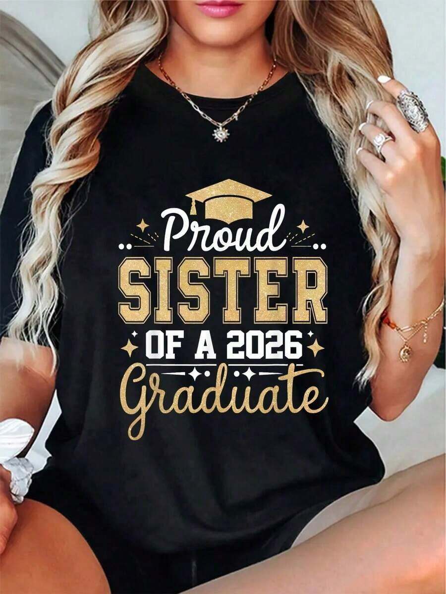 Sister Senior 2026 Proud Sister Of A Class Of 2026 Graduate T-Shirt - 黑色 - 查看 1
