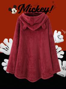 Disney Women's Hooded Fleece Sweatshirt Featuring Mickey And Friends Cartoon Print Design Autumn/Winter Fleece-Lined Hooded Sweatshirt For Women Soft, Comfortable, And Warm Fabric Perfect For Everyday Wear, Shopping, And Travel - Đỏ - Xem 2