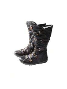 1 Pair TMA EYES Women's Solid Color Round Toe Fleece Mid-Calf Boots, Flat Comfortable Plus Size Side Zipper Casual Mid-Calf Boots For Dating, Commuting, Shopping, Outdoor, Leisure, Couples, Holidays, Autumn/Winter - Black - View 3